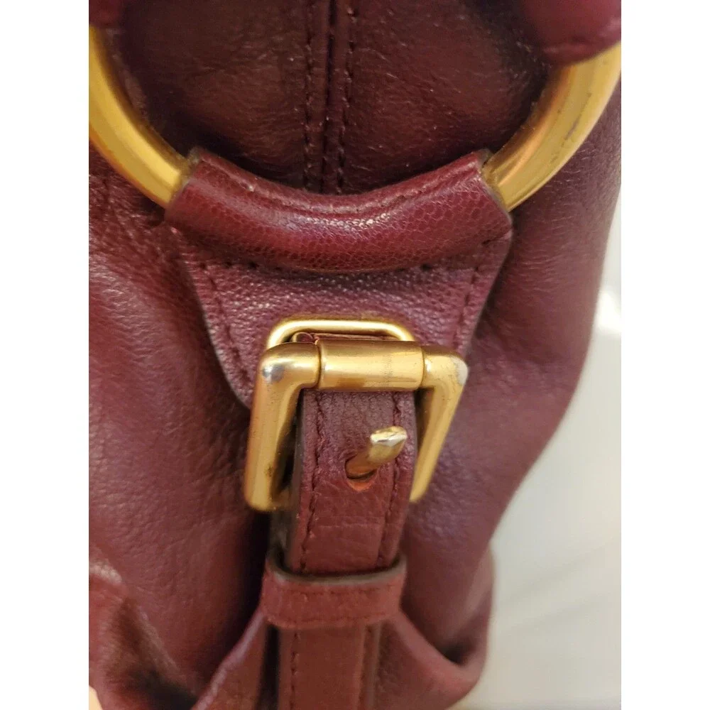 Michael Kors Burgundy Leather Slouchy Shoulder Bag Hobo Chain Gold Charm Purse